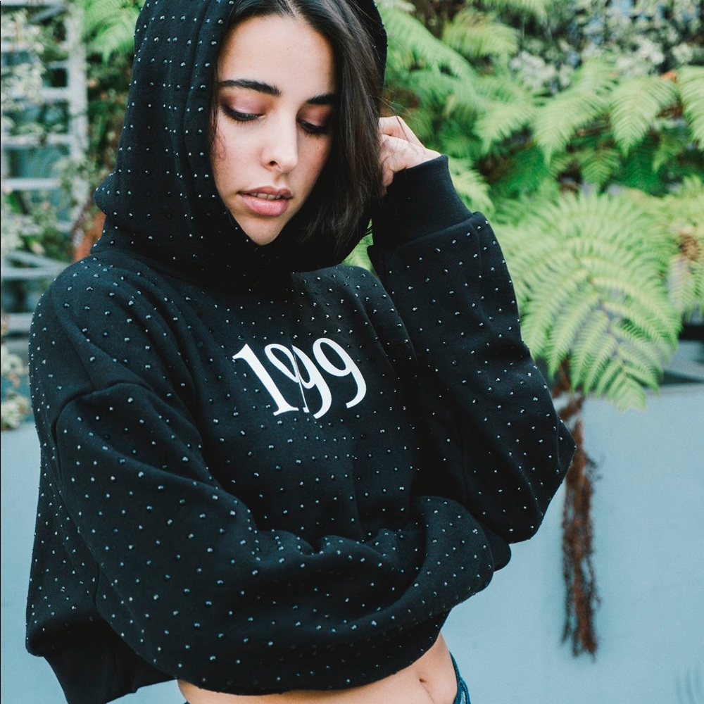 Frankie B. Rhinestone All Over Cropped 1990 Hoodie